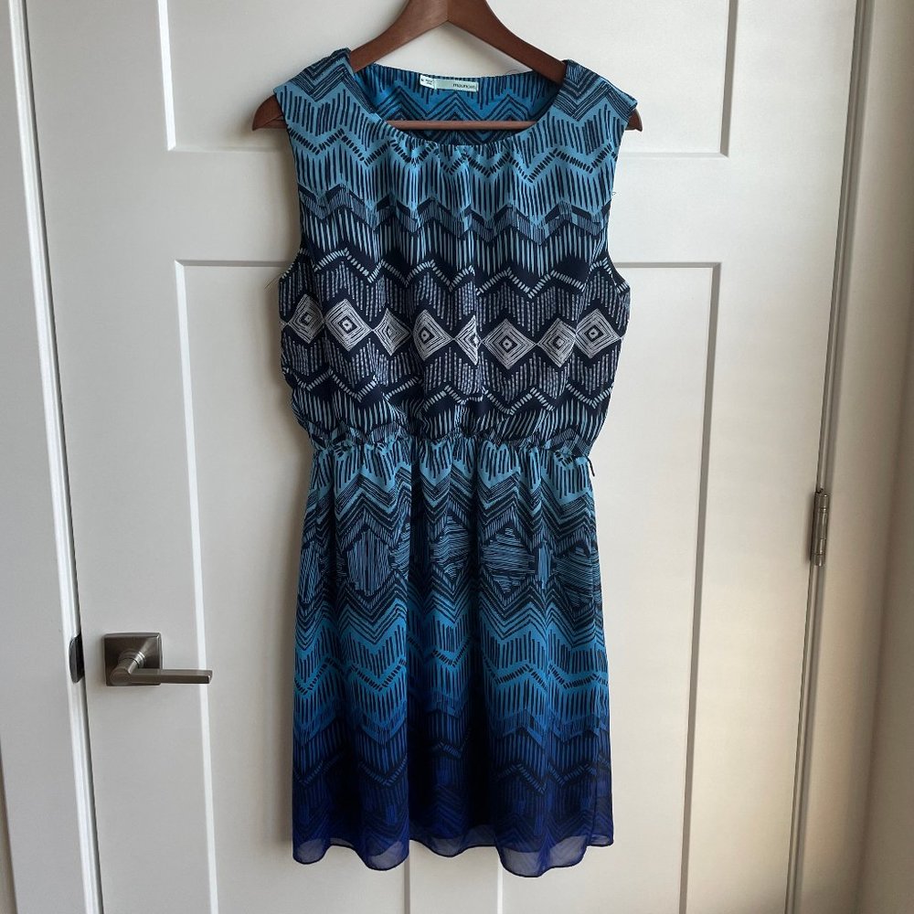 Maurices - Blue and White Zig Zag Print Sleeveless Dress - Women's Medium